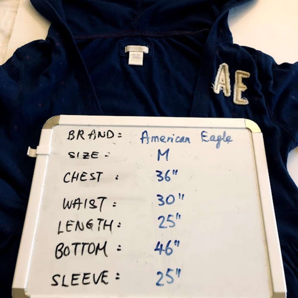 AMERICAN EAGLE blue blouse / top w hood, M - Picture 14 of 14